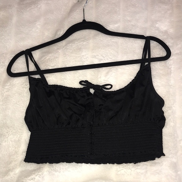 Black satin smocked bustier top - Picture 3 of 4